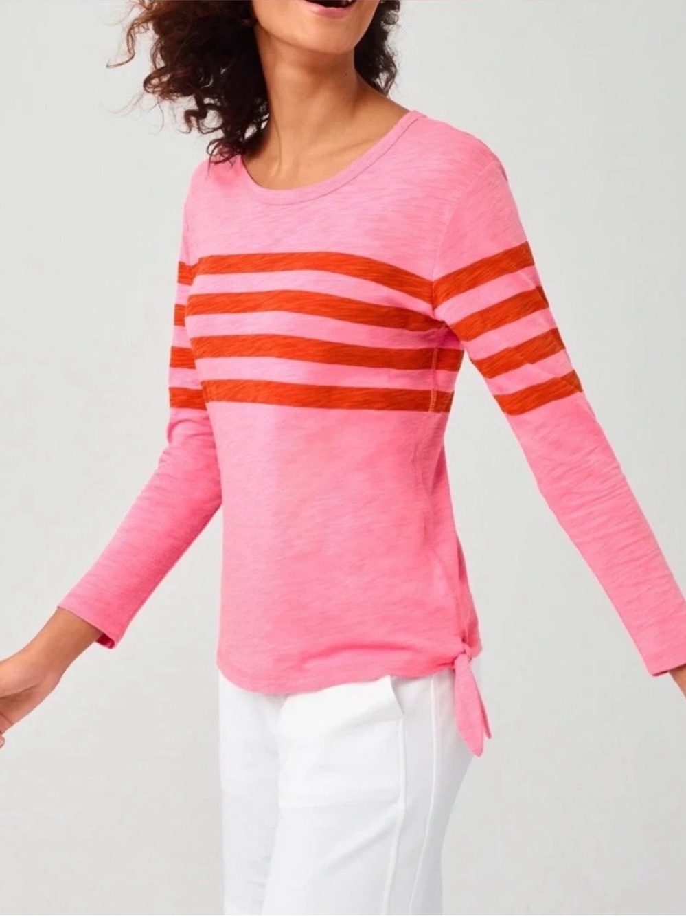 T by Talbots Calm Stripe Side Tie Slub Top